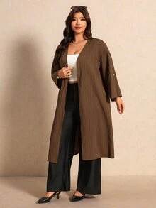 Elaquor Plus Size Minimalist Simple Normal Basic Textured Fashion Jacket For Daily Wear Autumn Hiking Brown Fall - Brown - View 6