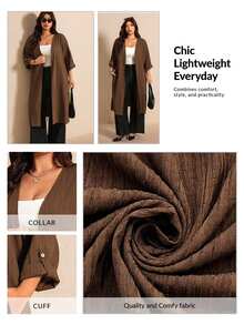 Elaquor Plus Size Minimalist Simple Normal Basic Textured Fashion Jacket For Daily Wear Autumn Hiking Brown Fall - Brown - View 4
