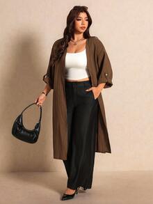Elaquor Plus Size Minimalist Simple Normal Basic Textured Fashion Jacket For Daily Wear Autumn Hiking Brown Fall - Brown - View 7