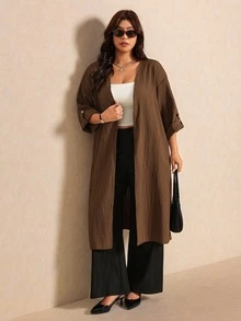 Elaquor Plus Size Minimalist Simple Normal Basic Textured Fashion Jacket For Daily Wear Autumn Hiking Brown Fall - Brown - View 5