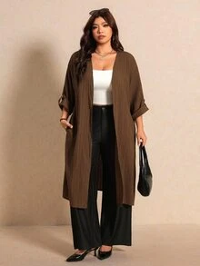 Elaquor Plus Size Minimalist Simple Normal Basic Textured Fashion Jacket For Daily Wear Autumn Hiking Brown Fall - Brown - View 8