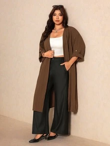 Elaquor Plus Size Minimalist Simple Normal Basic Textured Fashion Jacket For Daily Wear Autumn Hiking Brown Fall - Brown - View 10