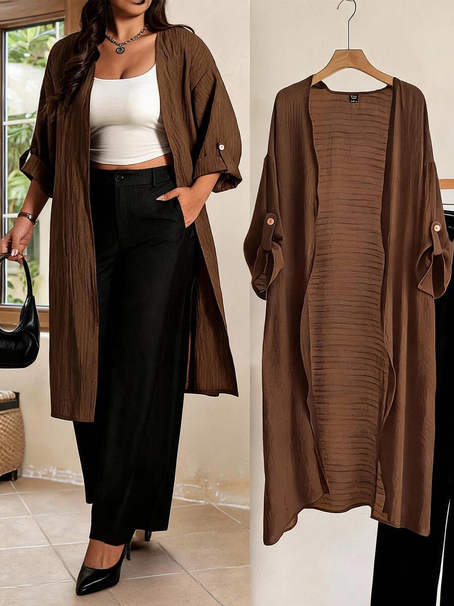 Elaquor Plus Size Minimalist Simple Normal Basic Textured Fashion Jacket For Daily Wear Autumn Hiking Brown Fall