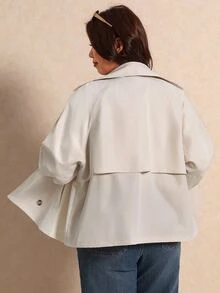 Elaquor Plus Size Women's Solid Color Long Sleeve Lapel Neck Casual Elegant Simple Trench Coat Jacket Autumn Office Formal Rodeo Fall Beige - Khaki - View 3