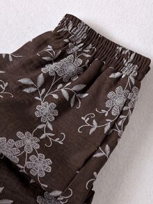 Rusticease Dark Brown Elastic Waist Wide Leg Pants Vacation Holiday Autumn Casual Sexy Boho Beach - Brown - View 3