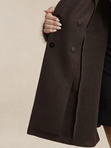 SHEIN BAE CURVE Plus Size Women's Vintage Elegant Faux Fur Patchwork Cuff Lapel Jacket Fall Evening Office Grey - Brown - View 8