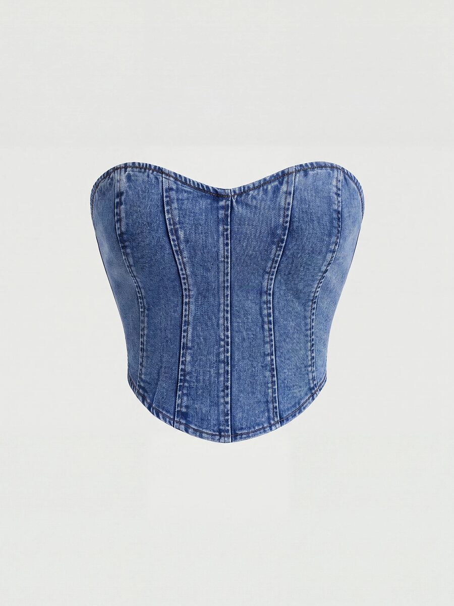 SHEIN MOD 牛仔藍夏季純色牛仔抹胸上衣 秋季外出夜店街頭風性感