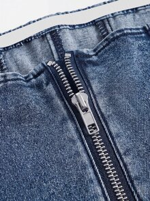 SHEIN MOD 牛仔藍夏季純色牛仔抹胸上衣 秋季外出夜店街頭風性感 - 深色水洗藍 - 查看 4