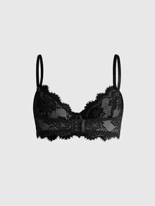 ROMWE Plus Size Dark Gothic Eyelash Floral Lace Underwire Triangle Cup Bra - Grey - View 2