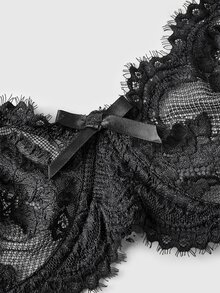 ROMWE Plus Size Dark Gothic Eyelash Floral Lace Underwire Triangle Cup Bra - Grey - View 3