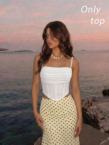 Skyraze White Summer Club Women Outfits Party Ruched Mesh Cami Top - White - View 7
