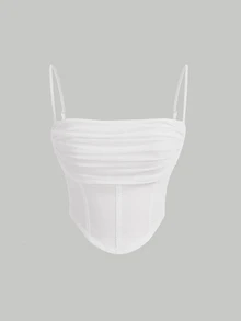 Skyraze White Summer Club Women Outfits Party Ruched Mesh Cami Top - White - View 8