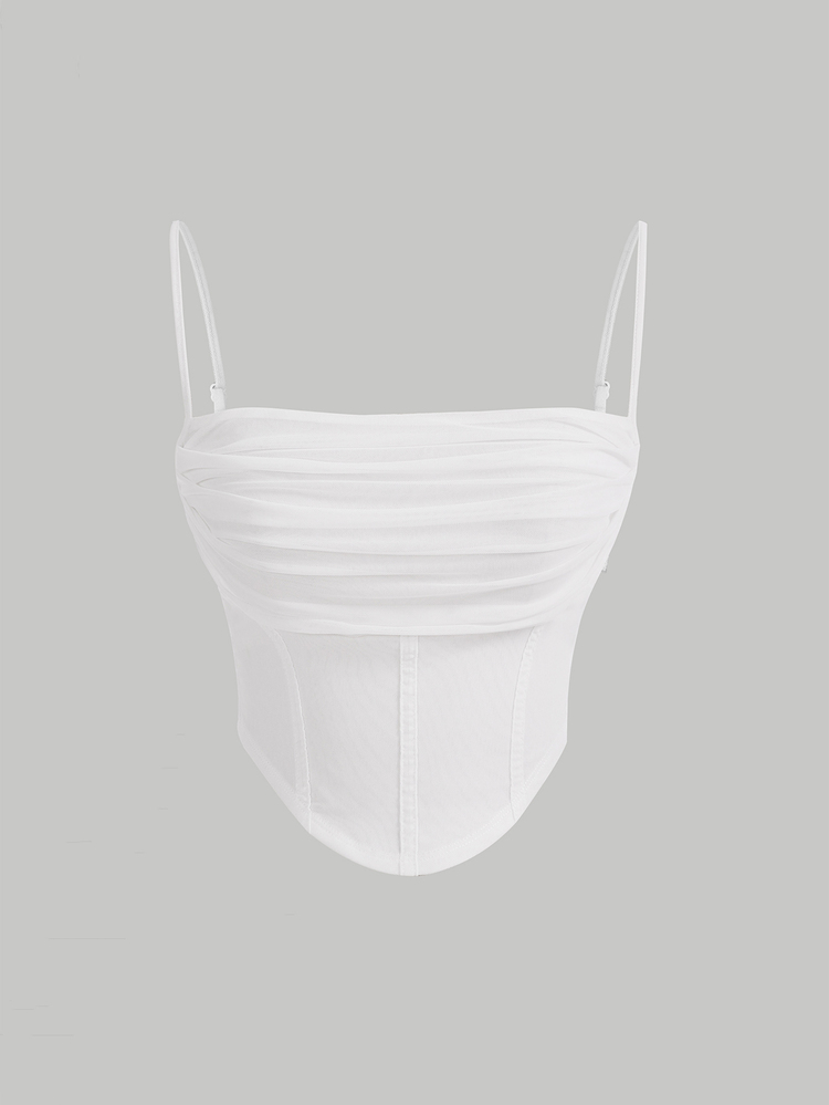 Skyraze White Summer Club Women Outfits Party Ruched Mesh Cami Top - White - View 7