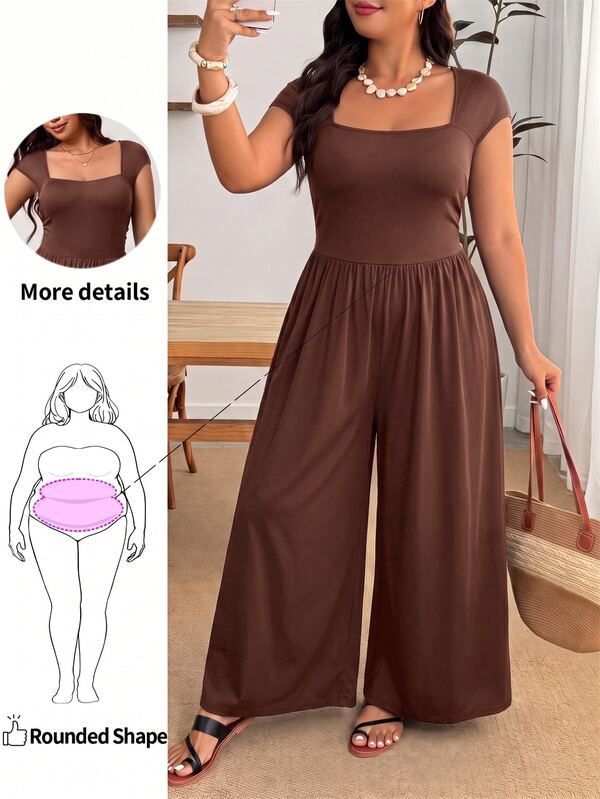 Enliva Plus Size New Sexy Black Slim Fit High Waist Short Sleeve Jumpsuit, Casual Slimming, Spring/Summer