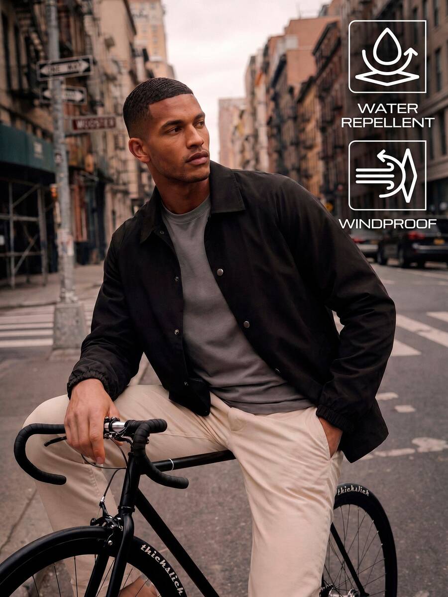 TekDrob Chaqueta impermeable & a prueba de viento para hombres - Negro - Ver 1