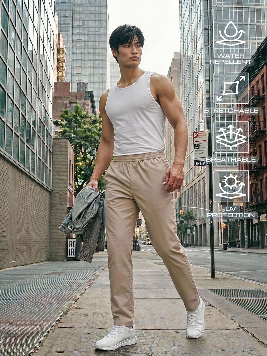 TekDrob WaterProof & UV Protection Tapered Pants With Drawstring Waistband - Khaki - View 1