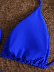 BamGleam Conjunto de bikini triangular con tanga, playa de verano - azul real - Ver 5