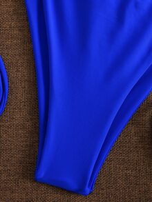 BamGleam Conjunto de bikini triangular con tanga, playa de verano - azul real - Ver 7