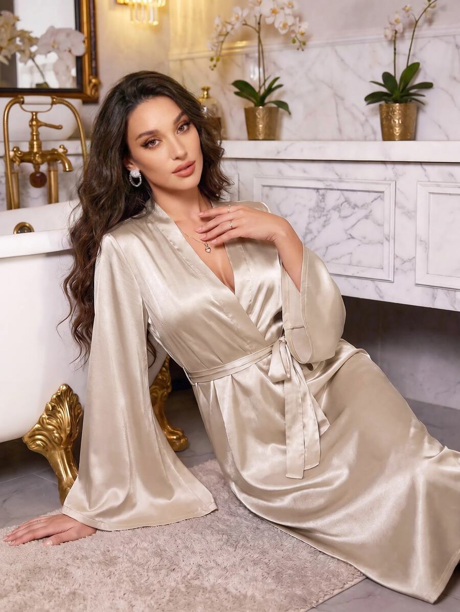 Modelyn 法式优雅宽松长袍，女士睡衣 - 香檳色 - 查看 1