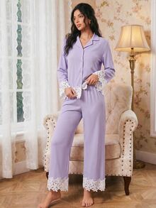 Modelyn Southern France Mature Elegant Bubble Wrinkle Cardigan Women Pajama Set - Purple - View 8