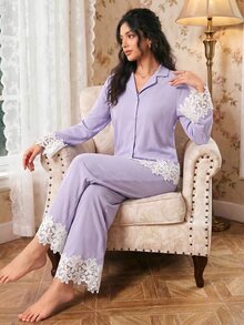 Modelyn Southern France Mature Elegant Bubble Wrinkle Cardigan Women Pajama Set - Purple - View 7