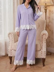 Modelyn Southern France Mature Elegant Bubble Wrinkle Cardigan Women Pajama Set - Purple - View 2