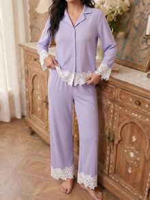 Modelyn Southern France Mature Elegant Bubble Wrinkle Cardigan Women Pajama Set - Purple - View 6