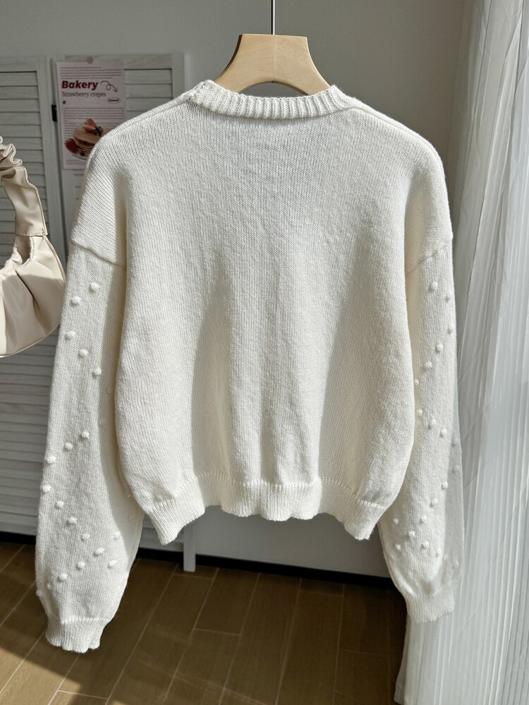 SHEIN Teen Girls' Cream White Cable Knit V-Neck Long Sleeve Cardigan Sweater, Suitable For Matching With Jackets, Jeans And Skirts Prom Formal Autumn Cute - Beige - View 2
