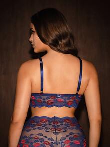 Bella Beso 2pcs Plus Size Lace Lingerie Set, Valentine's Day - Blue - View 2