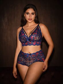 Bella Beso 2pcs Plus Size Lace Lingerie Set, Valentine's Day - Blue - View 3