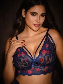 Bella Beso 2pcs Plus Size Lace Lingerie Set, Valentine's Day - Blue - View 6