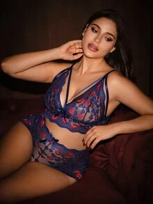 Bella Beso 2pcs Plus Size Lace Lingerie Set, Valentine's Day - Blue - View 7
