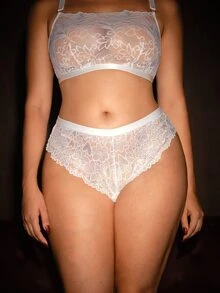 Bella Beso Plus Size Criss Cross Lace Heart Design Sexy Panty Lingerie - White - View 4