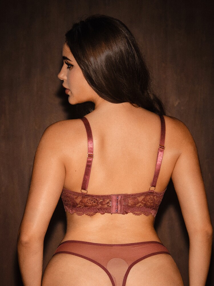 Bella Beso 1 Set Women Plus Size Solid Color Lace Underwire Comfortable Bra Set, Lift - Redwood - View 2