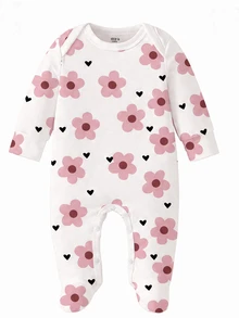 SHEIN Vintaside Kids 【随机3套，送1套】可爱爱心印花、艺术花卉印花、粉色波点印花，新生儿连体衣，舒适便捷，春夏柔软休闲睡衣套装，让宝宝看起来可爱活泼，柔软舒适的面料，给新生儿带来母爱般的拥抱感。 - 彩色 - 查看 5