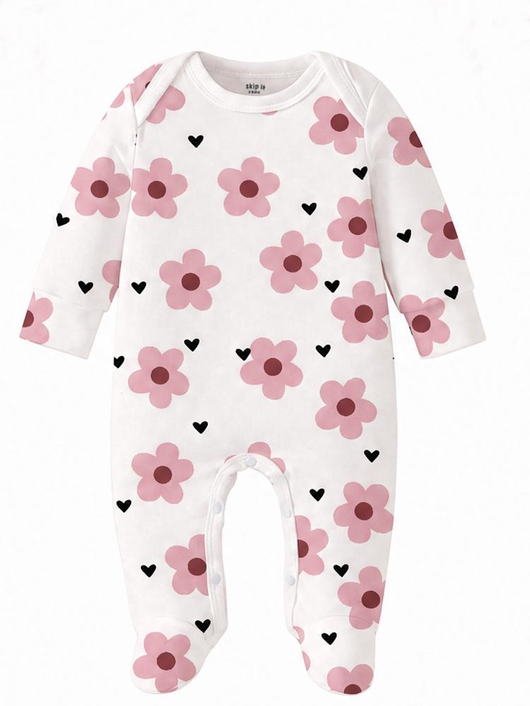 SHEIN Vintaside Kids 【随机3套，送1套】可爱爱心印花、艺术花卉印花、粉色波点印花，新生儿连体衣，舒适便捷，春夏柔软休闲睡衣套装，让宝宝看起来可爱活泼，柔软舒适的面料，给新生儿带来母爱般的拥抱感。 - 彩色 - 查看 5