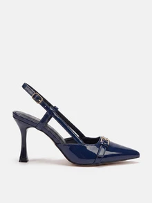 Lumivelle Women's Pointed Toe Strap Buckle High Heel Pumps, Elegant, Party - Navy Blue - View 2