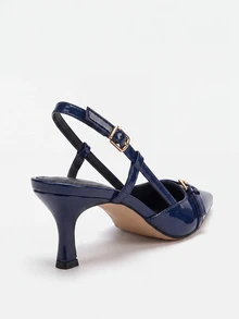 Lumivelle Women's Pointed Toe Strap Buckle High Heel Pumps, Elegant, Party - Navy Blue - View 4