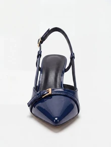 Lumivelle Women's Pointed Toe Strap Buckle High Heel Pumps, Elegant, Party - Navy Blue - View 3