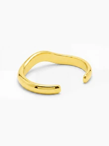 Lumivelle 3pcs/1set Vintage Elegant Fashion Exaggerated Wide Face CCB Bohemian Punk Geometric Asymmetrical Criss-Cross Wave Smooth Open Bangle Bracelet Set, Minimalist Personalized Versatile Hip-Hop Luxury High-End Y2K Thick Bracelet Suitable For Women Men Couples Summer Beach Party Date Gift All Season Daily Wear Accessory - Yellow Gold - View 4