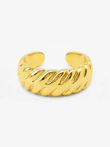 Lumivelle 3pcs/1set Vintage Elegant Fashion Exaggerated Wide Face CCB Bohemian Punk Geometric Asymmetrical Criss-Cross Wave Smooth Open Bangle Bracelet Set, Minimalist Personalized Versatile Hip-Hop Luxury High-End Y2K Thick Bracelet Suitable For Women Men Couples Summer Beach Party Date Gift All Season Daily Wear Accessory - Yellow Gold - View 8