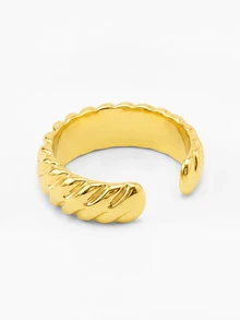Lumivelle 3pcs/1set Vintage Elegant Fashion Exaggerated Wide Face CCB Bohemian Punk Geometric Asymmetrical Criss-Cross Wave Smooth Open Bangle Bracelet Set, Minimalist Personalized Versatile Hip-Hop Luxury High-End Y2K Thick Bracelet Suitable For Women Men Couples Summer Beach Party Date Gift All Season Daily Wear Accessory - Yellow Gold - View 5