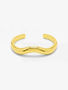 Lumivelle 3pcs/1set Vintage Elegant Fashion Exaggerated Wide Face CCB Bohemian Punk Geometric Asymmetrical Criss-Cross Wave Smooth Open Bangle Bracelet Set, Minimalist Personalized Versatile Hip-Hop Luxury High-End Y2K Thick Bracelet Suitable For Women Men Couples Summer Beach Party Date Gift All Season Daily Wear Accessory - Yellow Gold - View 6