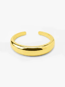 Lumivelle 3pcs/1set Vintage Elegant Fashion Exaggerated Wide Face CCB Bohemian Punk Geometric Asymmetrical Criss-Cross Wave Smooth Open Bangle Bracelet Set, Minimalist Personalized Versatile Hip-Hop Luxury High-End Y2K Thick Bracelet Suitable For Women Men Couples Summer Beach Party Date Gift All Season Daily Wear Accessory - Yellow Gold - View 3