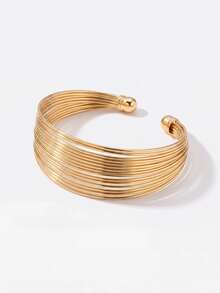 Lumivelle 1pc Minimalist Multi-Layer Punk Metal Bangle, Densely Wrapped Metal Wire Classic Versatile Gift - Yellow Gold - View 4