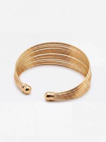 Lumivelle 1pc Minimalist Multi-Layer Punk Metal Bangle, Densely Wrapped Metal Wire Classic Versatile Gift - Yellow Gold - View 3