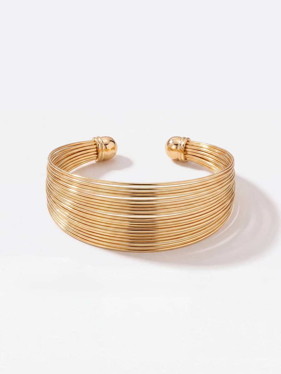Lumivelle 1pc Minimalist Multi-Layer Punk Metal Bangle, Densely Wrapped Metal Wire Classic Versatile Gift - Yellow Gold - View 1