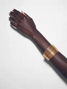 Lumivelle 1pc Minimalist Multi-Layer Punk Metal Bangle, Densely Wrapped Metal Wire Classic Versatile Gift - Yellow Gold - View 5