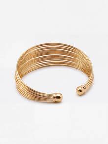 Lumivelle 1pc Minimalist Multi-Layer Punk Metal Bangle, Densely Wrapped Metal Wire Classic Versatile Gift - Yellow Gold - View 2