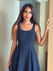 Alya Khalil 夏威夷女款長版優雅提花牛仔洋裝，適合野餐、夜店、茶會、畢業典禮、辦公室、休閒度假，西式風格女裝 - 中等水洗藍 - 查看 5